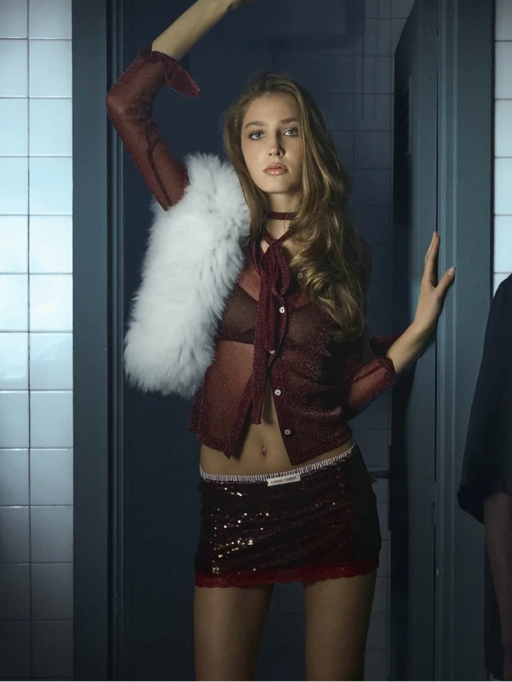 NWT Hand Over Leo Mini Skirt in Maroon Red Sequin Sparkle Micro Party Cocktail - Picture 8 of 11
